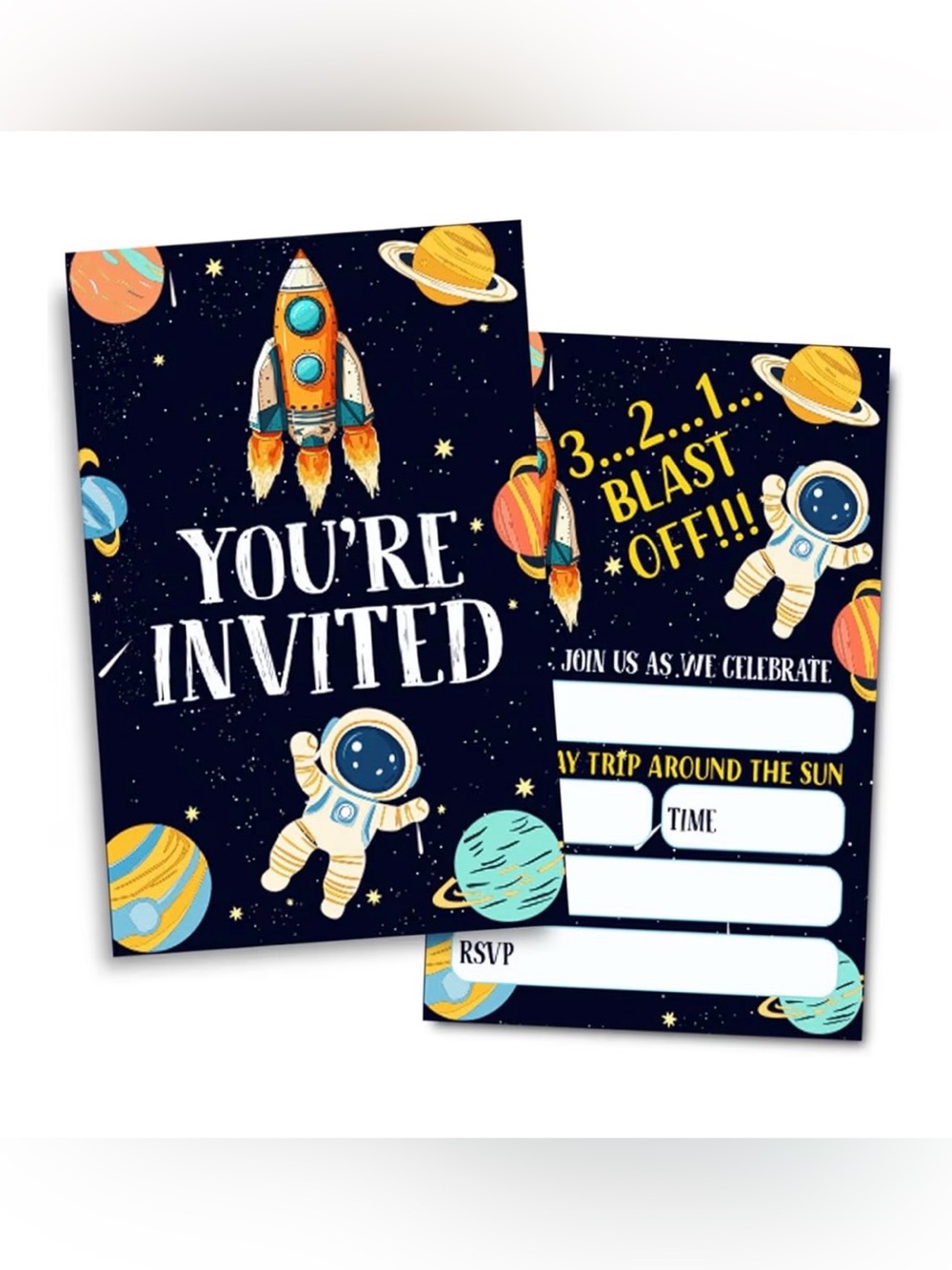 Space Adventure Party Invitations - Navy Blue Astronaut Design Pack of 30
